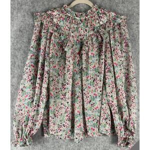 Boden Top Womens 16 /18 Floral Ruffle V Yoke Flounce Metallic Sheer Romantic